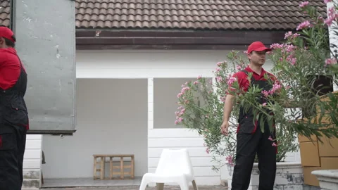 Delivery man move items to the house. Stock Footage 245284365