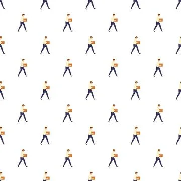 Delivery man moving box seamless pattern packaging concept Stock Illustration