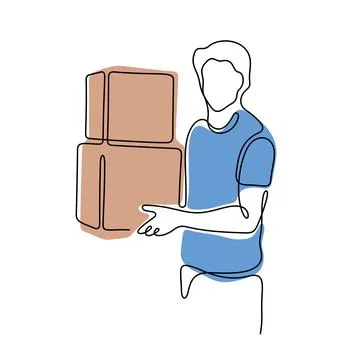 Delivery man one line vector illustration Illustrazione stock