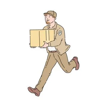 Delivery man or running courier with package vector illustration isolated on Stock Illustration