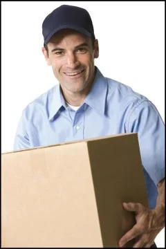 Delivery man with package Stock Photos