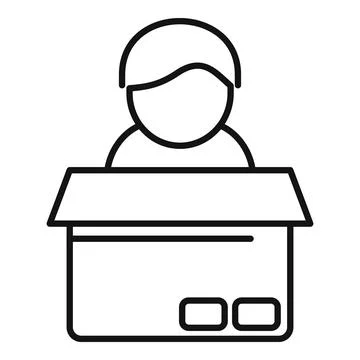 Delivery man packing parcel box outline icon Stock Illustration