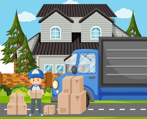 Delivery man with parcel boxes Illustrazione stock