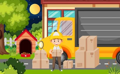 Delivery man with parcel boxes Illustrazione stock