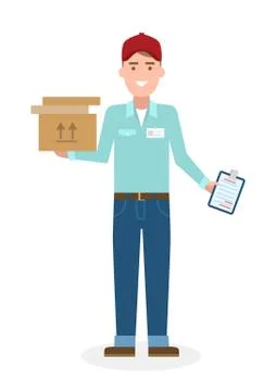 Delivery man with parcel. Illustrazione stock