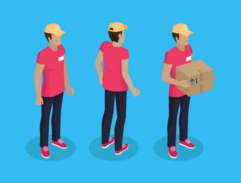 Delivery Man with Parcel Set Vector Illustration Stock Illustration