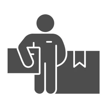 Delivery man with parcel solid icon, logistic and delivery symbol, Courier Stock Illustration