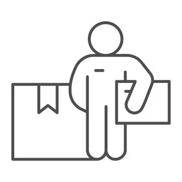Delivery man with parcel thin line icon, logistic and delivery symbol, Courier Stock Illustration