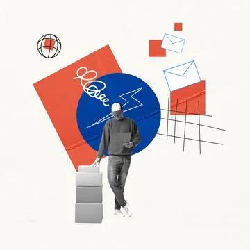 Delivery man at post office with boxes. New projects, ideas, business process Stock Photos