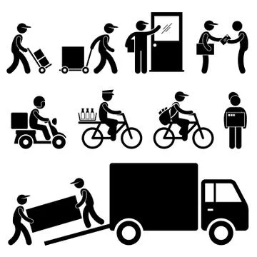 Delivery Man Postman Courier Post Stick Figure Pictogram Icon Stockillustratie