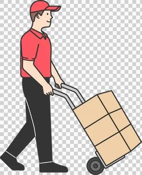 Delivery man pushing a cart , 2D character activity, illustration design an.. Stock Illustration