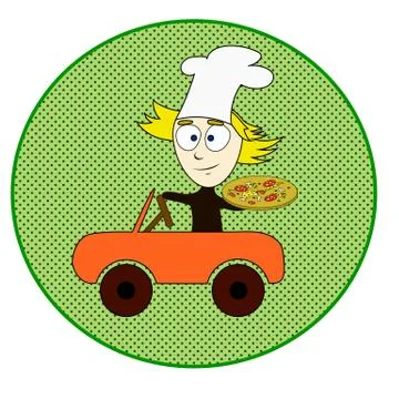 Delivery man riding a car. Vector illustration Stock Illustration