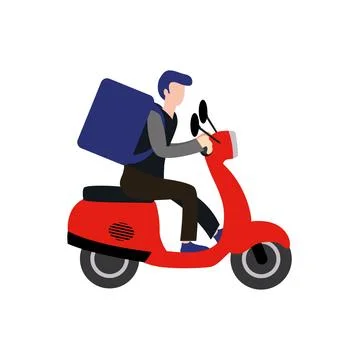 Delivery man riding a red scooter illustration. Fast food delivery man vector 库存插图