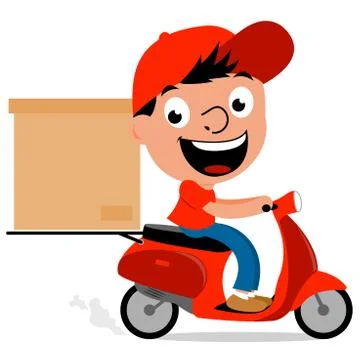 Delivery man riding a scooter. Vector illustration Stock Illustration