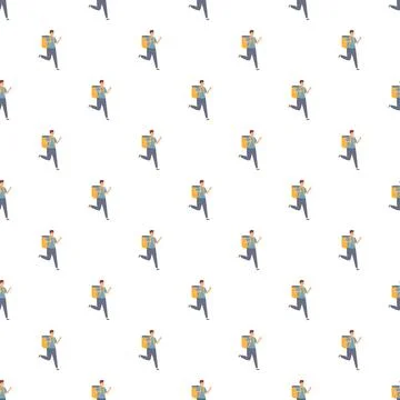 Delivery man running with backpack seamless pattern Stock Illustration