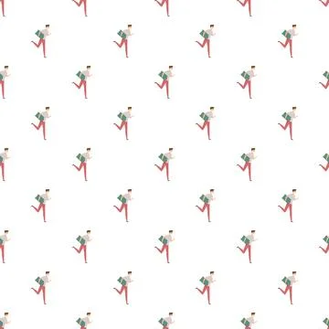 Delivery man running with package seamless pattern 스톡 일러스트