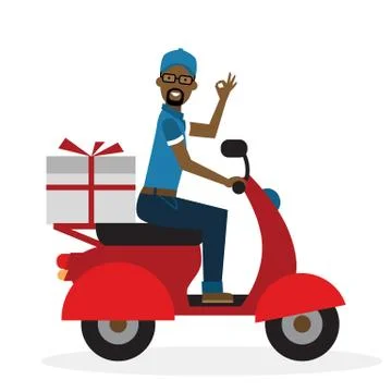 Delivery man on scooter. Illustrazione stock