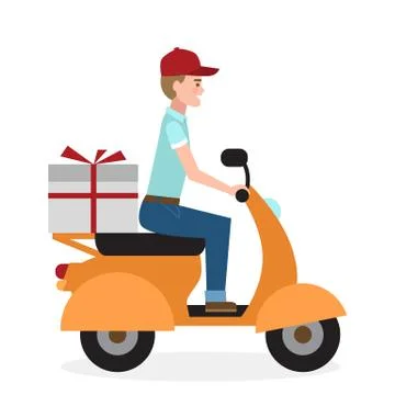 Delivery man on scooter. Illustrazione stock
