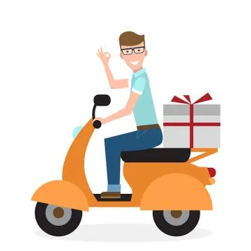Delivery man on scooter. Illustrazione stock