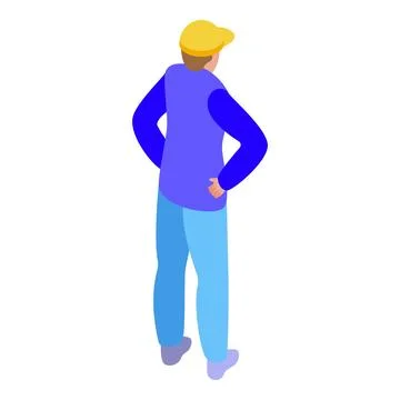Delivery man standing with hands on hips watching backside view イラスト素材