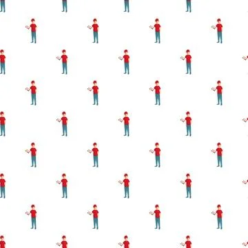 Delivery man with tablet seamless repeating pattern Stock Illustration