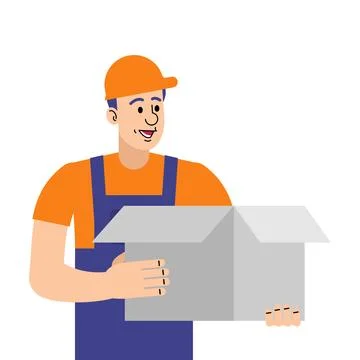 Delivery man in uniform holding a box. Ideal for shipping, logistics, couri.. Stock Illustration