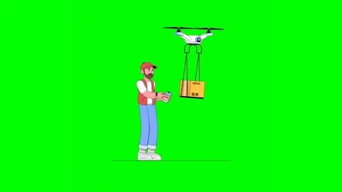 Delivery Man Uses Drone and Smartphone to Deliver Order in Urban Environment Vídeo Stock 332757449