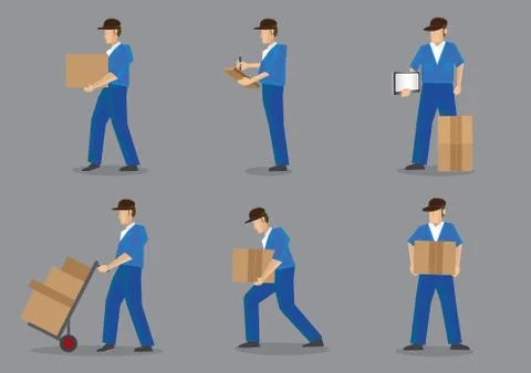 Delivery Man Vector Character Set Stock Illustration