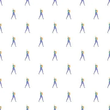 Delivery man walking and carrying box seamless pattern Stock Illustration