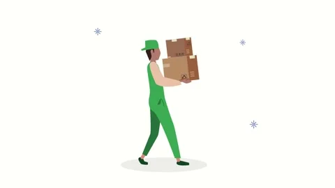 Delivery man walking with boxes in motion animated video clip featuring fal.. Stock Footage 333286991