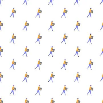 Delivery man walking carrying package seamless pattern Stock Illustration