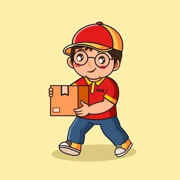 Delivery Man Walking Carrying Package Stock Illustration