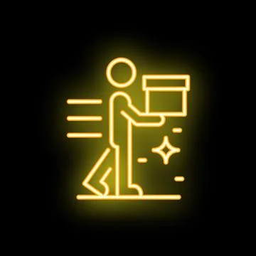 Delivery man walking fast carrying parcel neon sign Stock Illustration