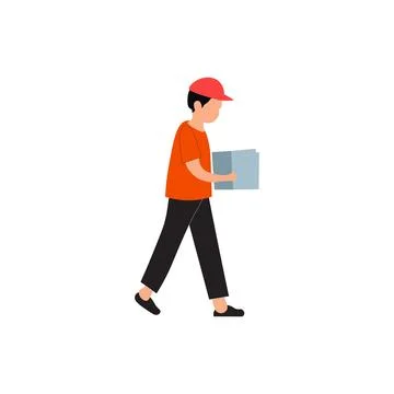 Delivery Man Walking with Package Vector Illustration Stock Illustration