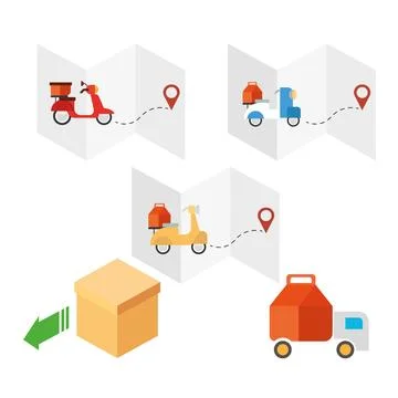 Delivery map tracking set. Vector Stock Illustration