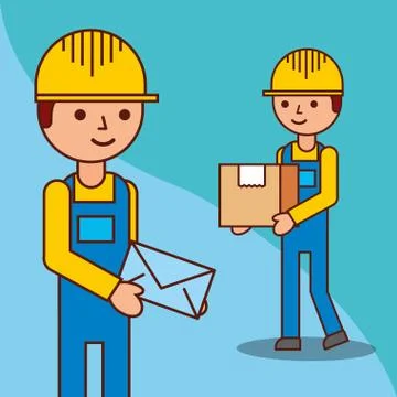 Delivery men with a box and a envelope mail Stock Illustration