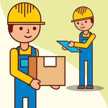 Delivery men checking with a parcel and a clipboard Stock Illustration