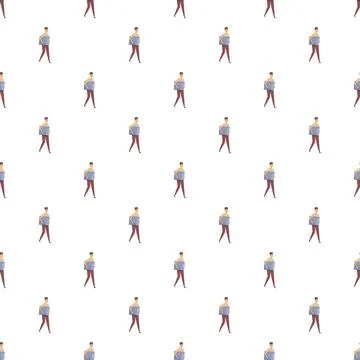 Delivery men holding boxes walking seamless pattern Stock Illustration