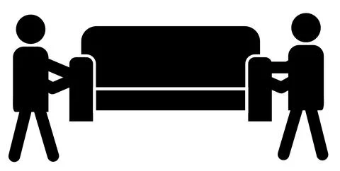 Delivery men with sofa moving icon. two movers carry sofa sign. 스톡 일러스트
