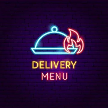 Delivery Menu Neon Label Stock Illustration