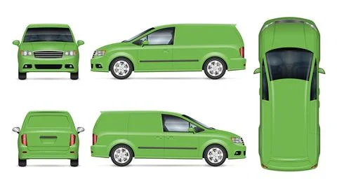 Delivery minivan vector mockup. Isolated vehicle template side, front, back.. Stock Illustration