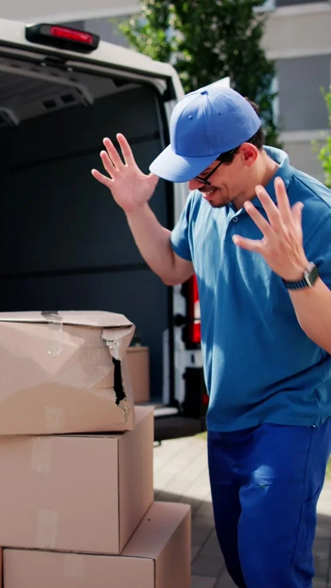 Delivery Mishap: Box Smashed By Careless Mailman Stock Footage 312900783
