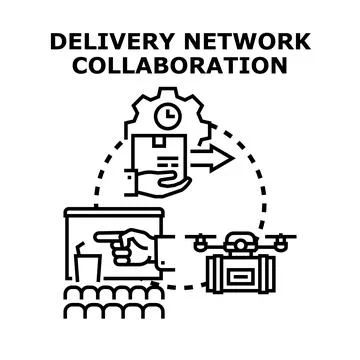 Delivery network collaboration planning and drone logistics Stock Illustration