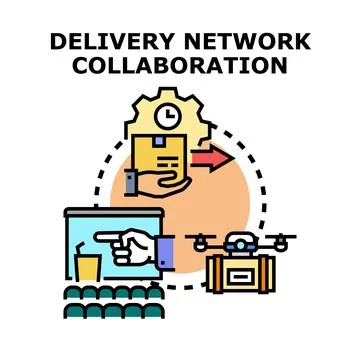 Delivery network collaboration planning and drone logistics Stock Illustration