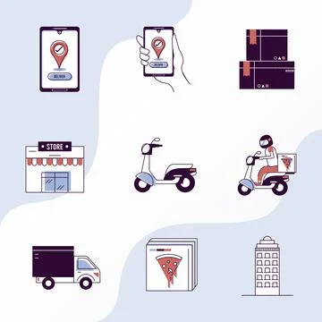 Delivery nine icons Stock Illustration
