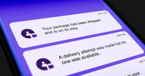 Delivery notifications smartphone screen, list of incoming service messages Stock Footage 308251107