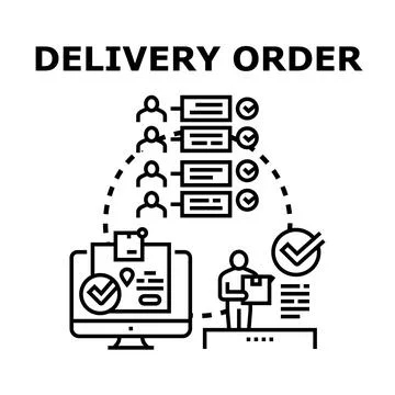 Delivery order processing and tracking online system Stock Illustration