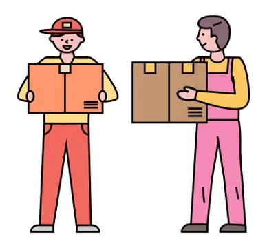 Delivery of Orders and Cargo, Couriers with Boxes イラスト素材