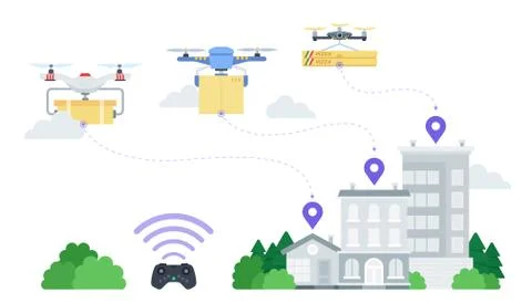 Delivery of orders online store using Quadrocopters vector illustration in a Stock Illustration