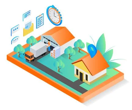 Delivery orders from warehouse to consumers Stock Illustration